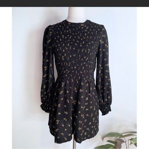 ASOS DESIGN floral ruched smock shirred long sleeve romper - size 0